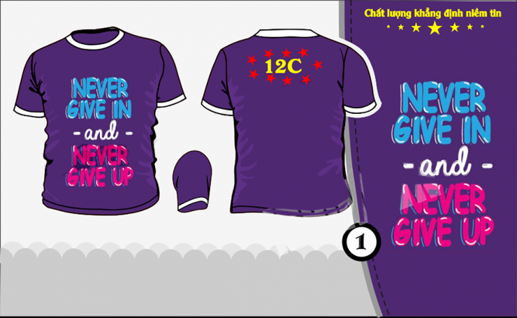 Mẫu áo đồng phục Never give in and Never give up lớp 12C THPT Chuyên Hạ Long Quảng Ninh u2427